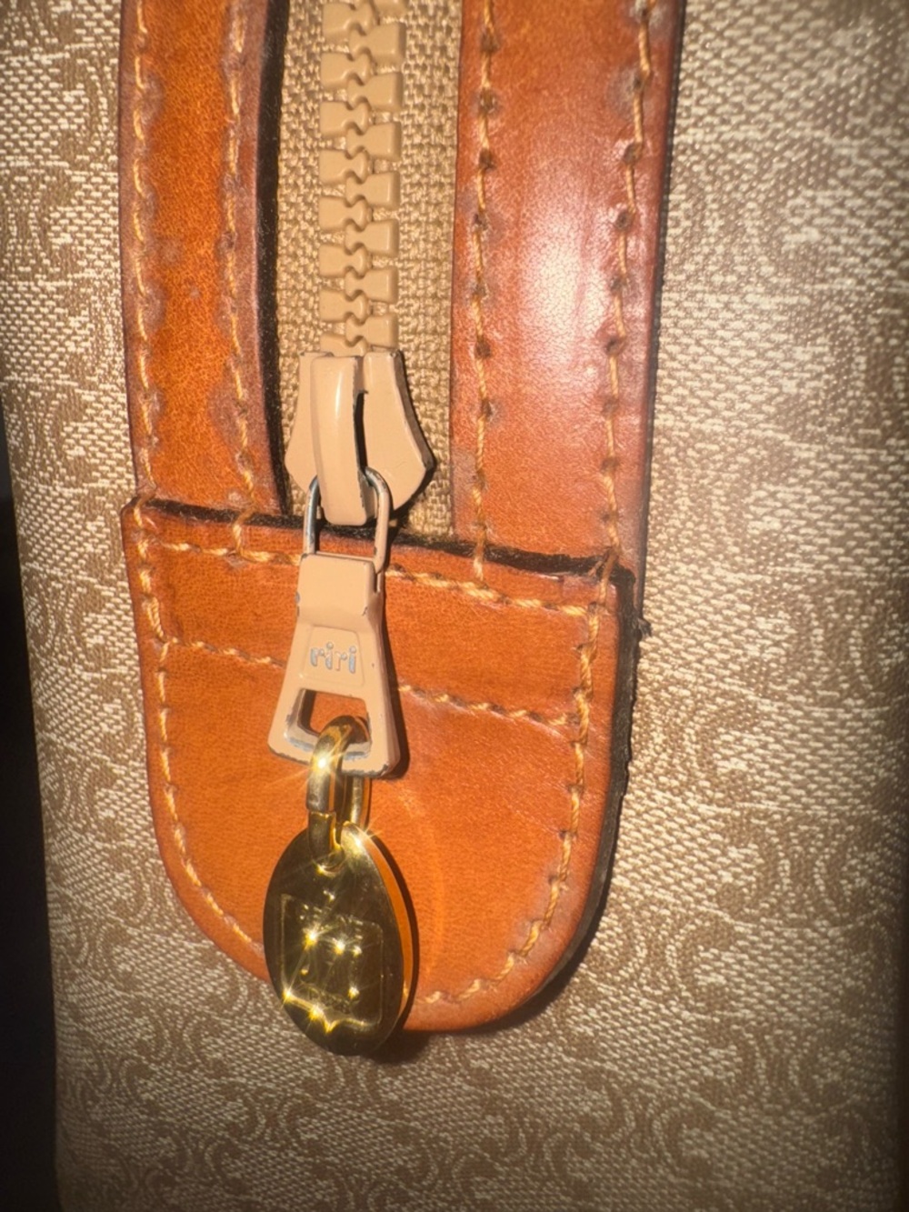 Celine Beige Monogram Macadam Boston Bag with Tan Leather Trim - Picture 11 of 16
